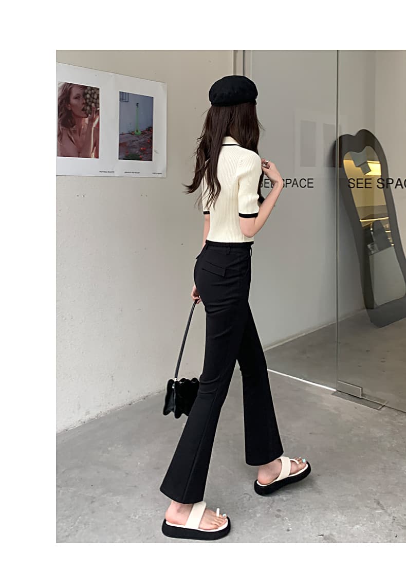 フレアパンツ 裾スリット入りフレアスラックス