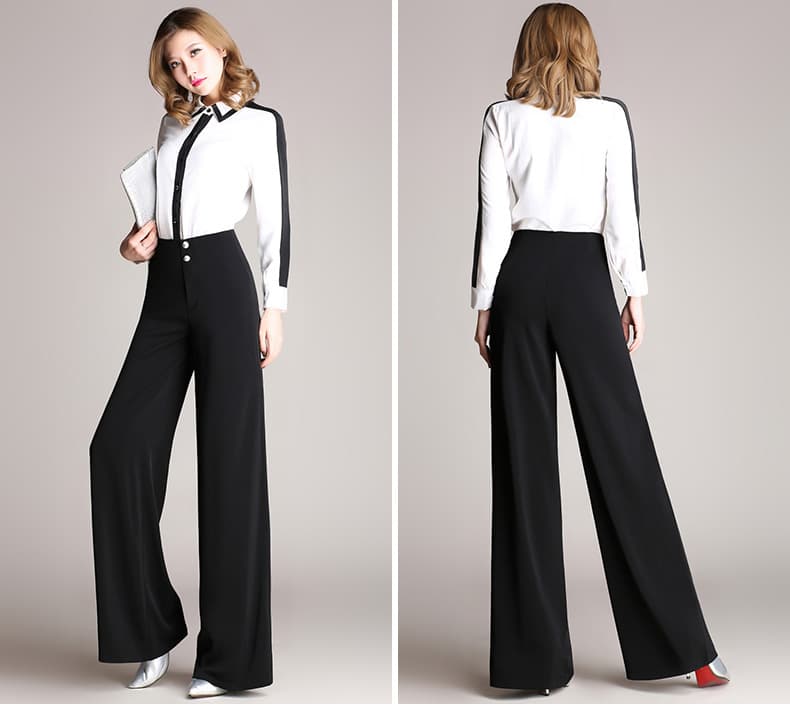 フレアパンツ 二重釦ハイウエストフレアパンツ