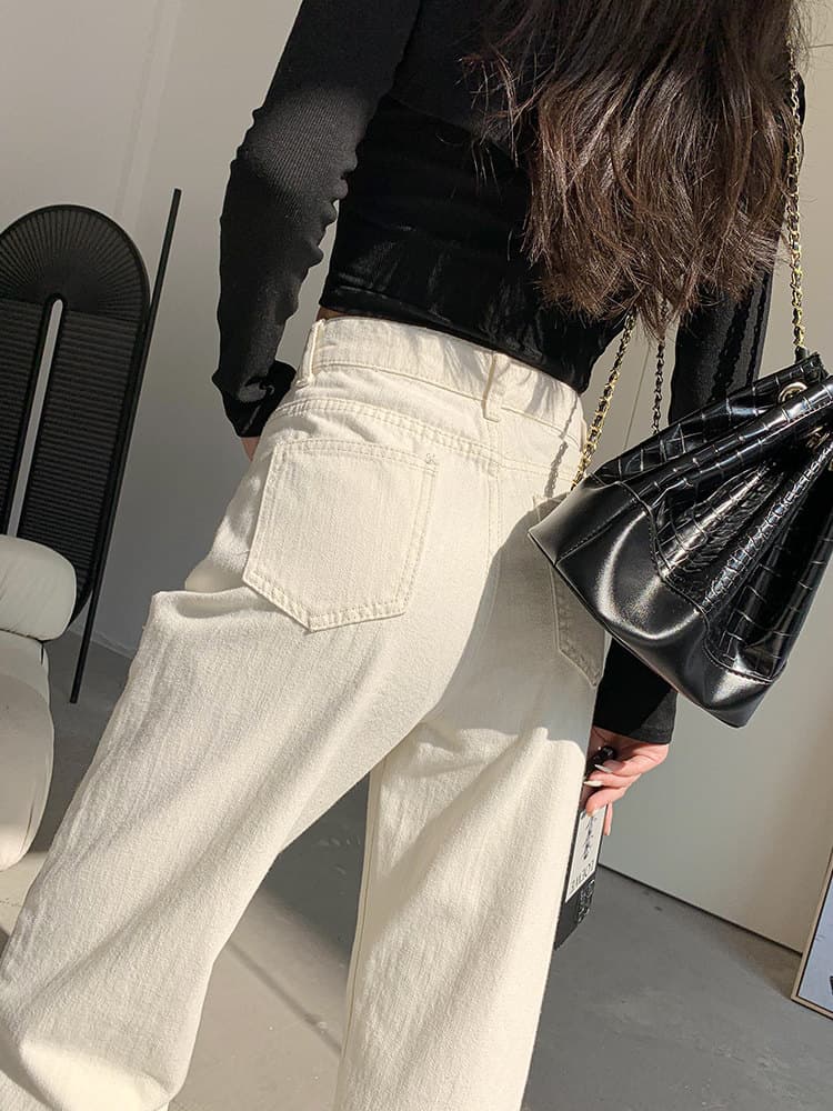フレアパンツ 裾広がりハイウエストストレートデニムパンツ