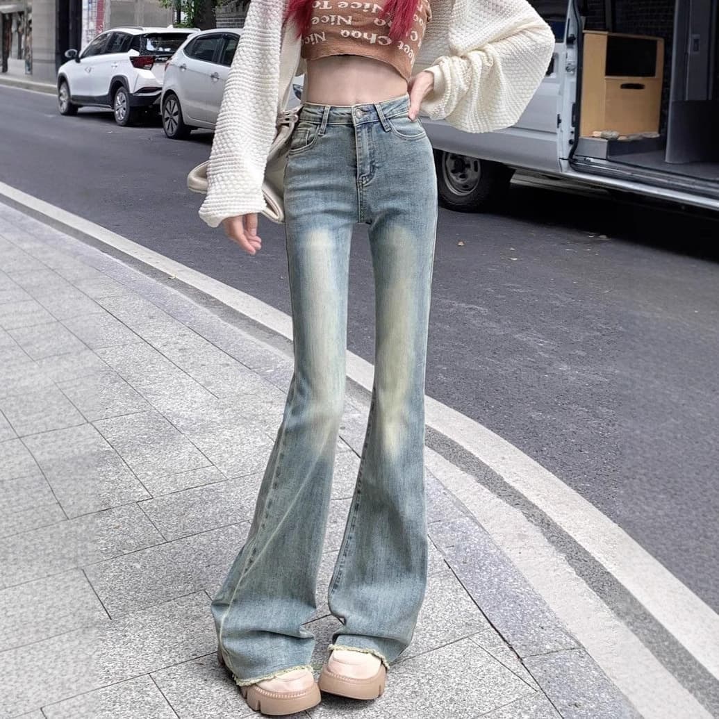 フレアパンツ 美脚演出ヴィンテージフレアデニム
