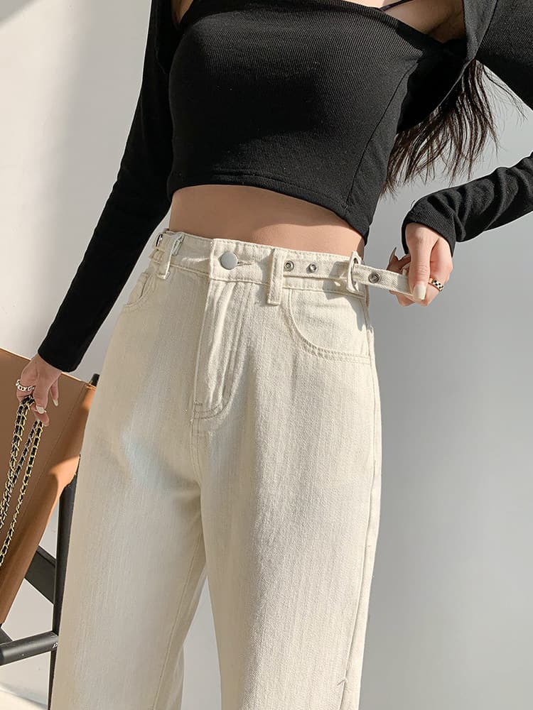 フレアパンツ 裾広がりハイウエストストレートデニムパンツ