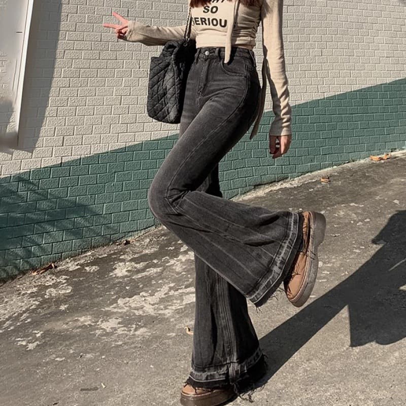 フレアパンツ 裾広がりシルエット美脚フレアパンツデニム