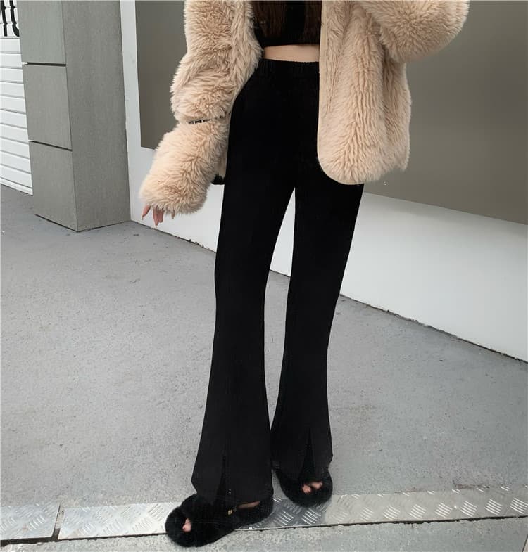 着痩せ効果抜群 秋冬 裾広がりスラックス フレアパンツ