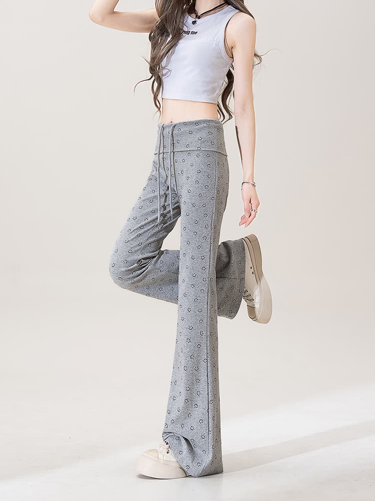 フレアパンツ 小花柄ゆったりフレアパンツ