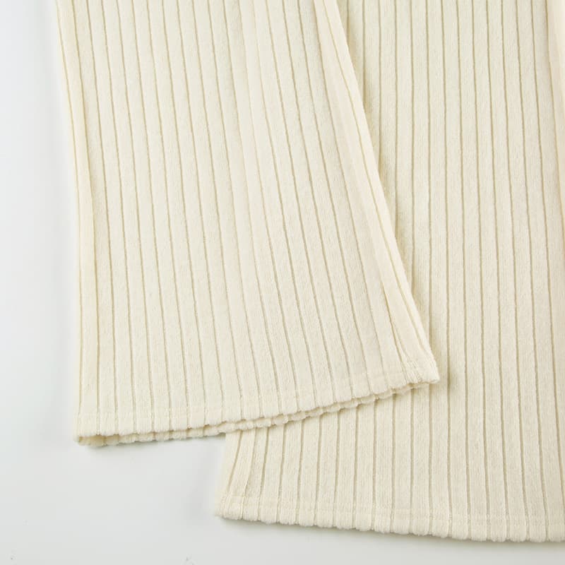 フレアパンツ 縦リブ編み優美フレアパンツ