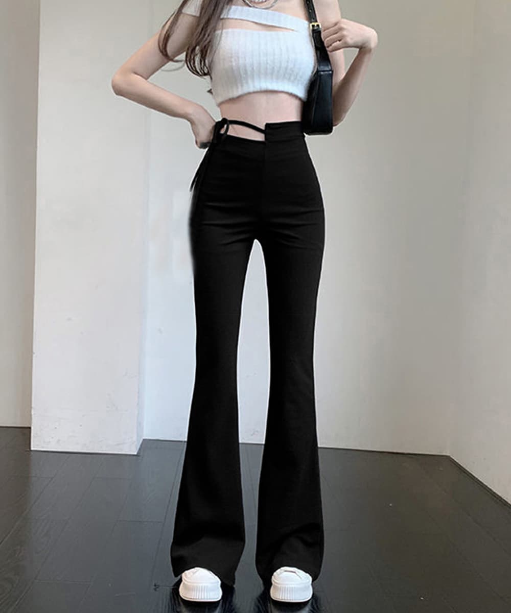 美脚フレアパンツ ウエストカットデザイン