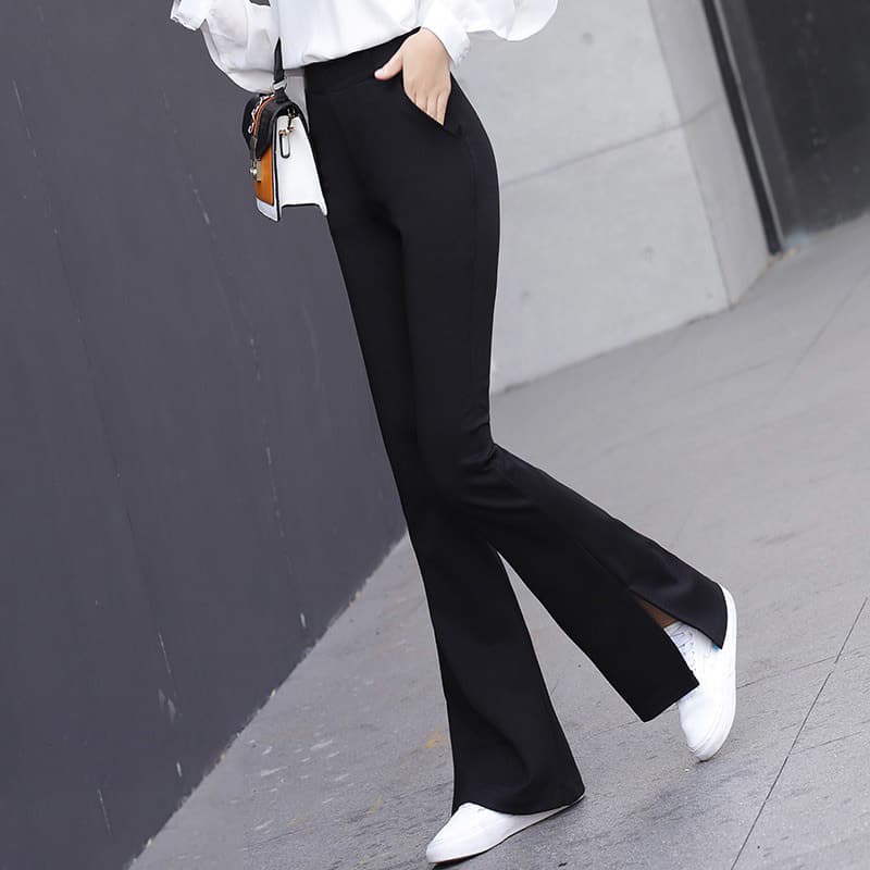 フレアパンツ 裾広がり洗練スラックス