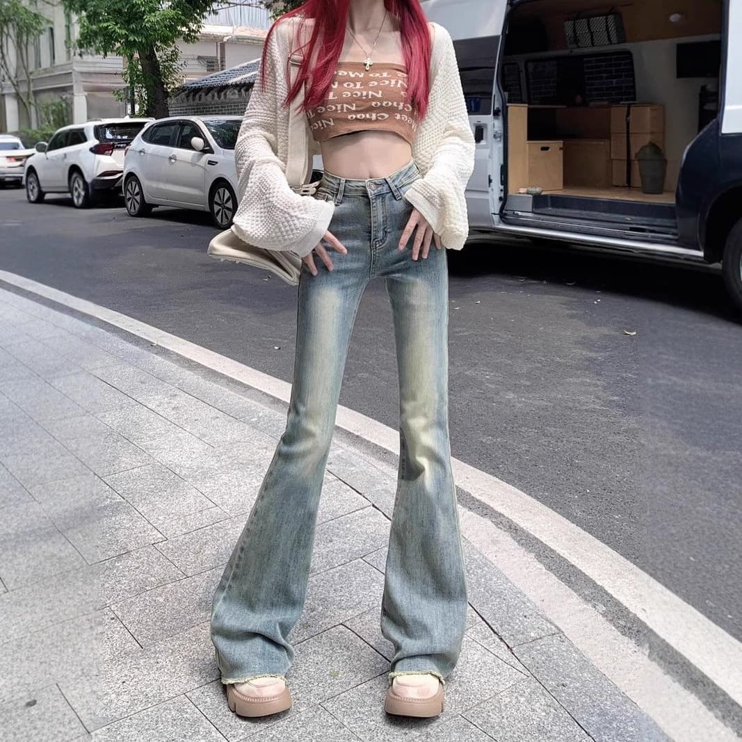 フレアパンツ 美脚演出ヴィンテージフレアデニム