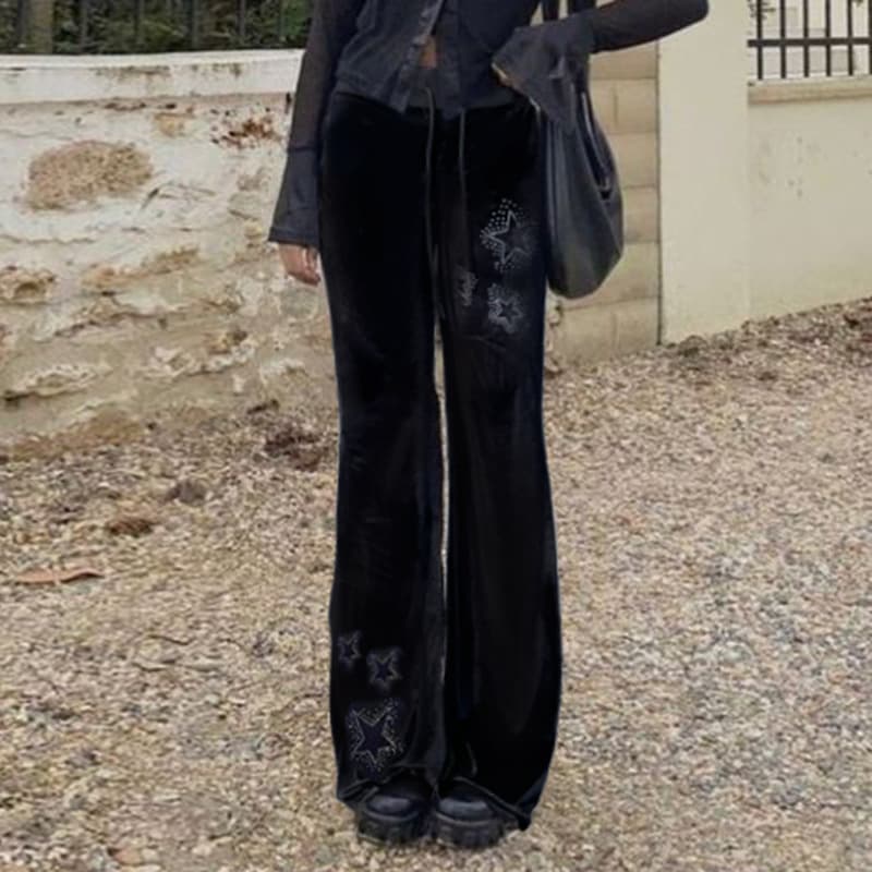 フレアパンツ 星柄装飾フレアスウェットパンツ