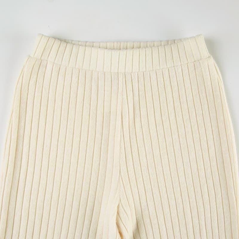 フレアパンツ 縦リブ編み優美フレアパンツ