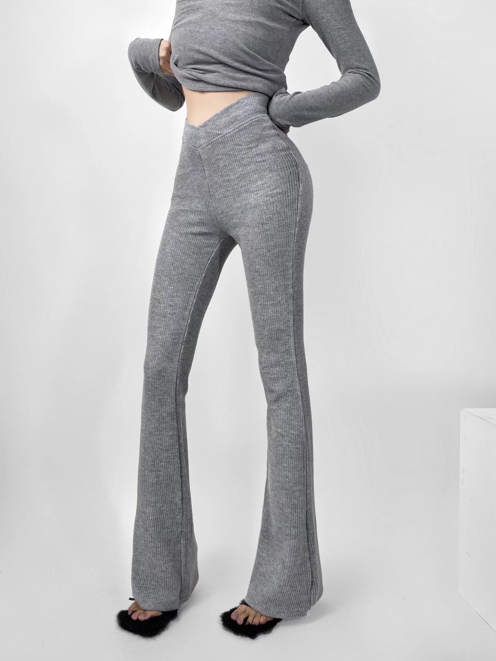 フレアパンツ リブニットフレアパンツ