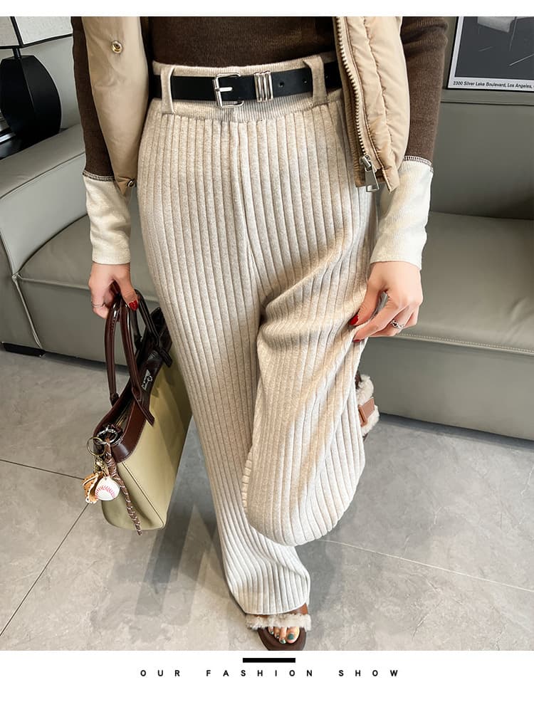 フレアパンツ 縦リブ編み上質フレアパンツ