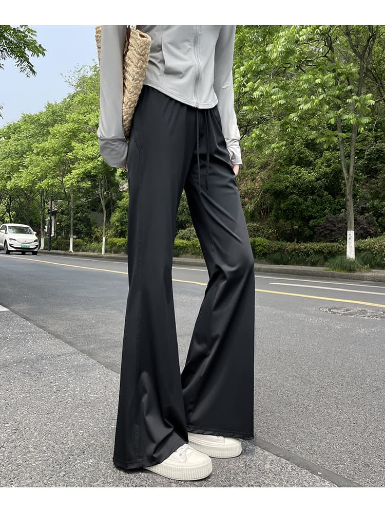 フレアパンツ 高腰裾広がりスウェットパンツ