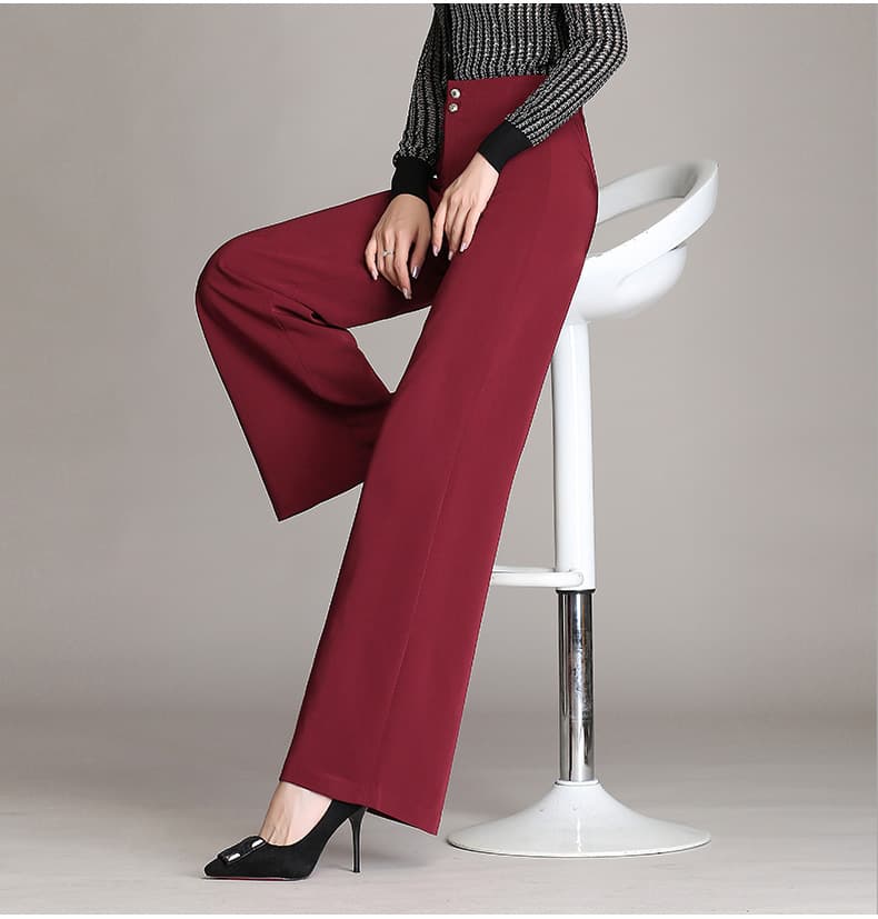 フレアパンツ 二重釦ハイウエストフレアパンツ