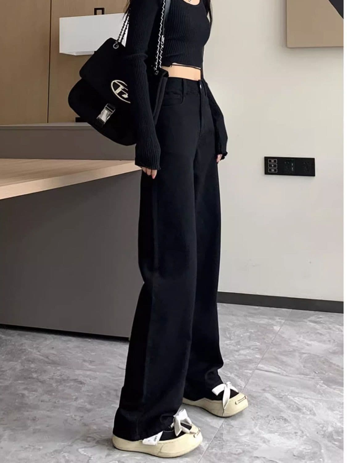 フレアパンツ 美脚効果抜群ハイウエストワイドフレアパンツ