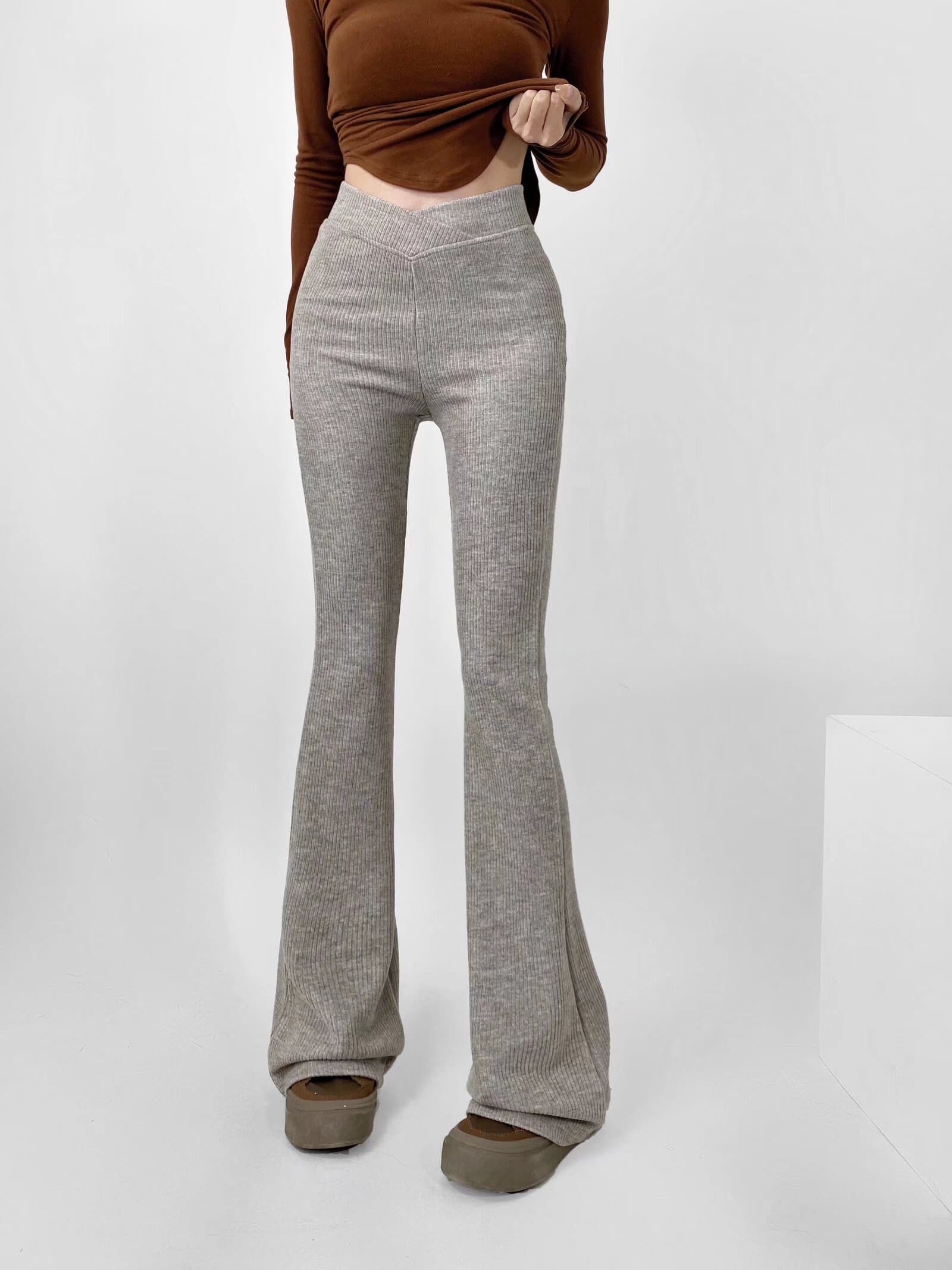 フレアパンツ リブニットフレアパンツ