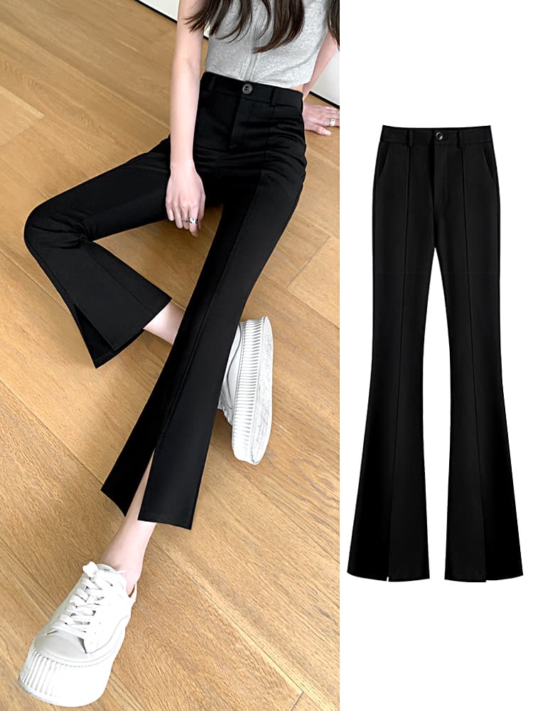 フレアパンツ 裾スリット入りフレアスラックス