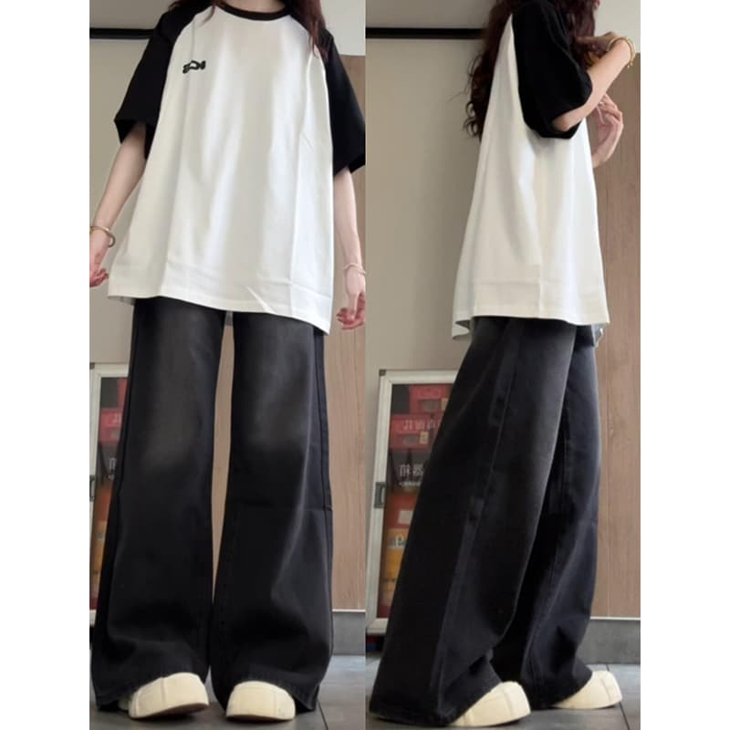 フレアパンツ ゆったりロングフレアデニム