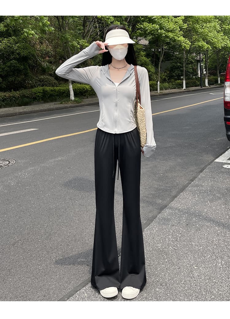 フレアパンツ 高腰裾広がりスウェットパンツ