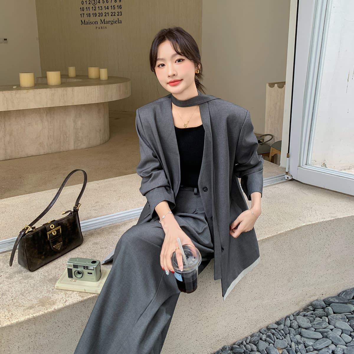 フレアパンツ 洗練フレアワイドスーツセット