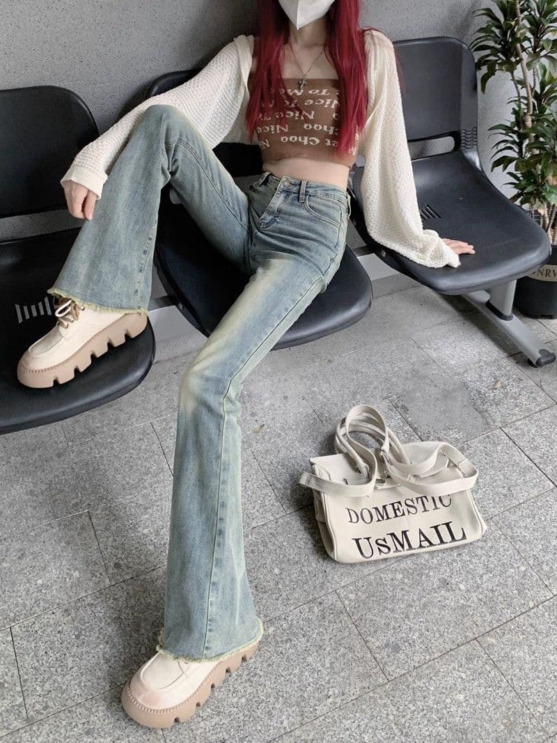 フレアパンツ 美脚演出ヴィンテージフレアデニム