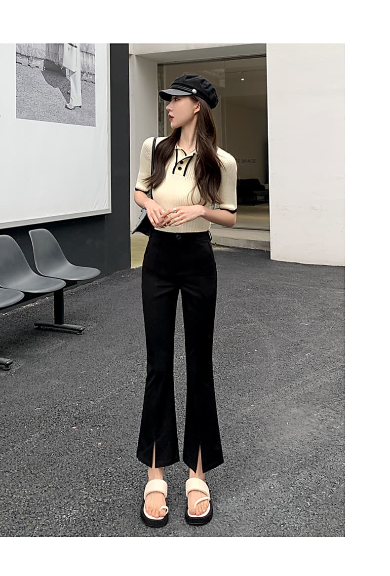 フレアパンツ 裾スリット入りフレアスラックス