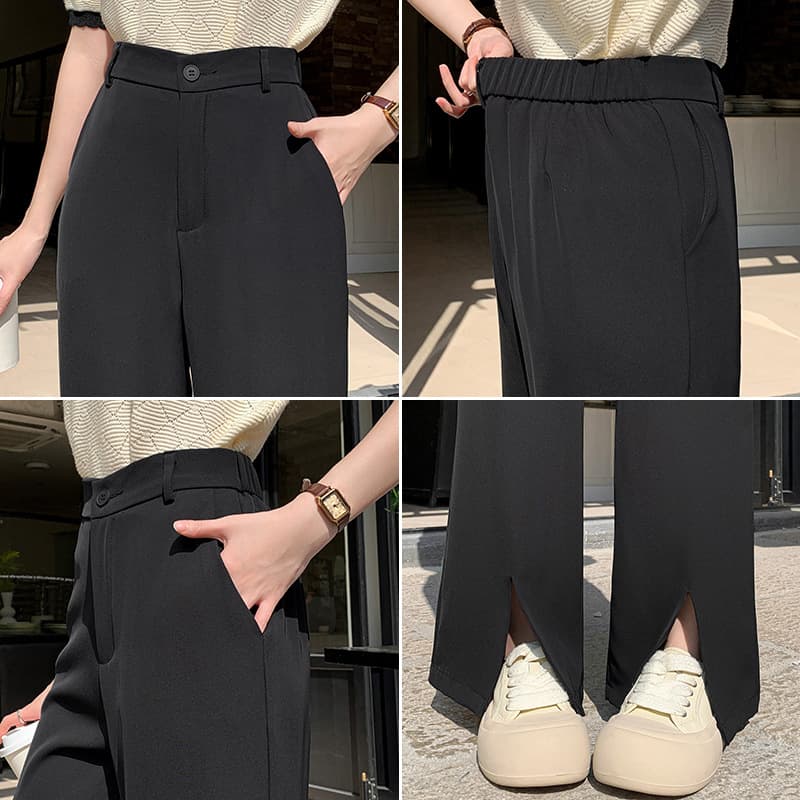 フレアパンツ 裾スリット入り美脚フレアスラックス