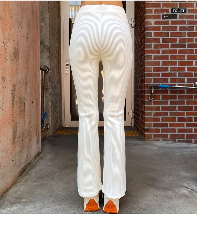 フレアパンツ なめらか美脚リブフレアパンツ