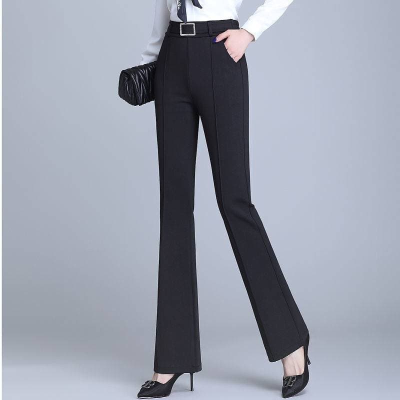 フレアパンツ 優雅フレアベルト付きスラックス