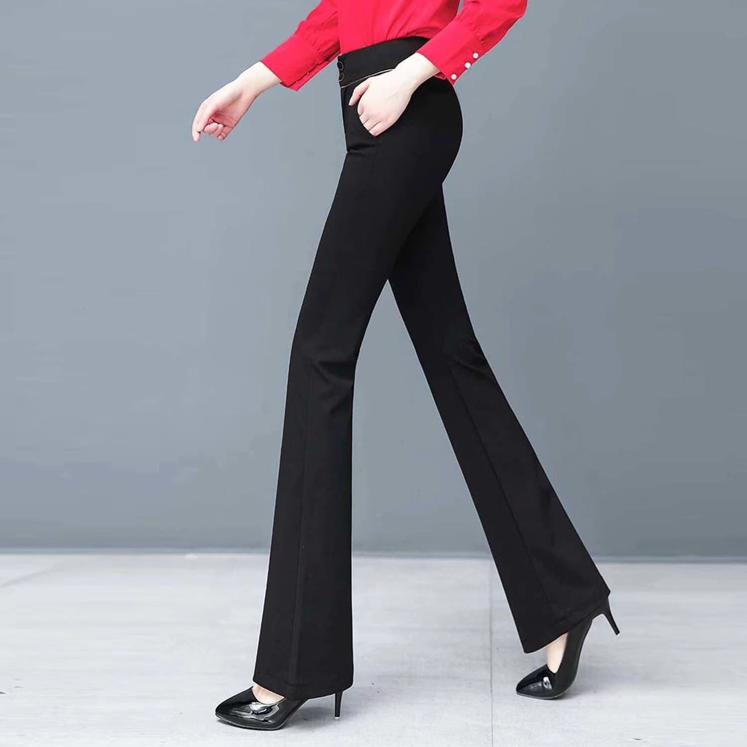 フレアパンツ 裏起毛フレア美脚スラックスパンツ