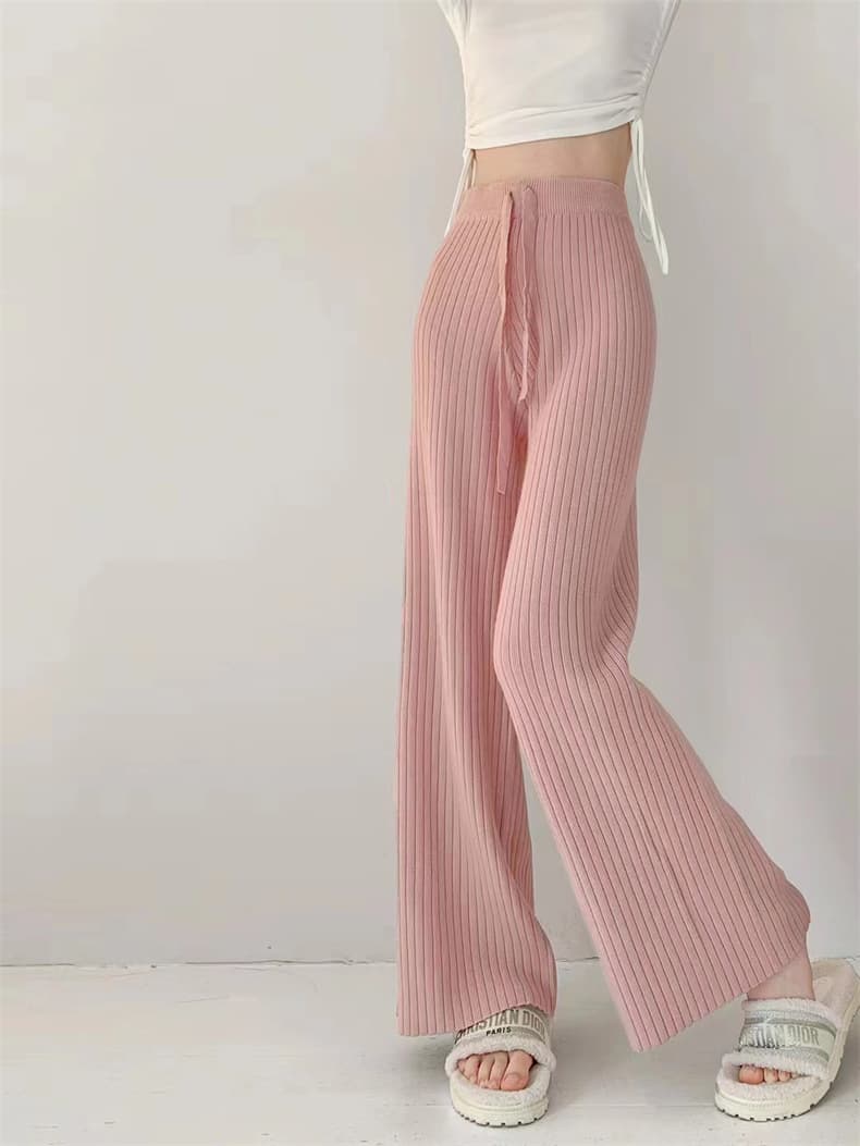 フレアパンツ 優美ニット縦リブフレアパンツ