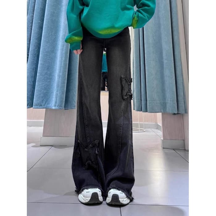 フレアパンツ 蝶々モチーフフレアデニム