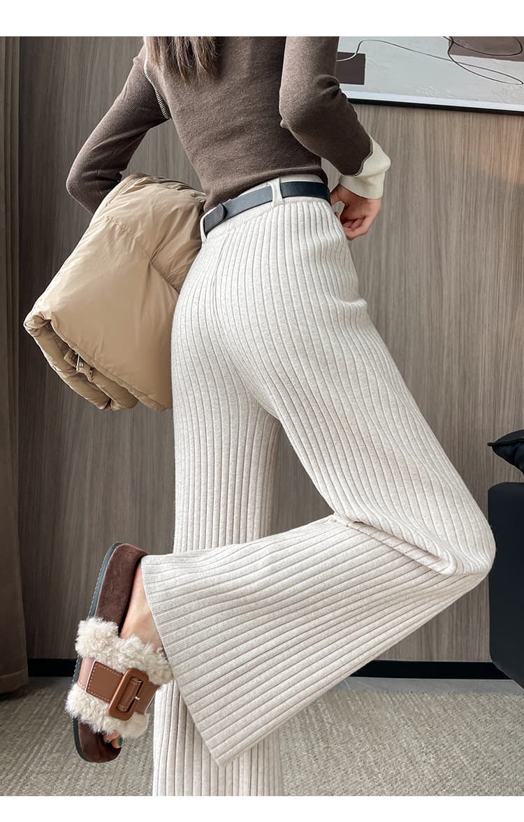 フレアパンツ 縦リブ編み上質フレアパンツ