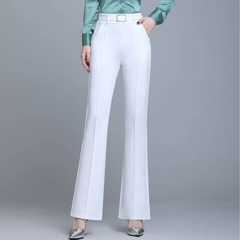 フレアパンツ 優雅フレアベルト付きスラックス