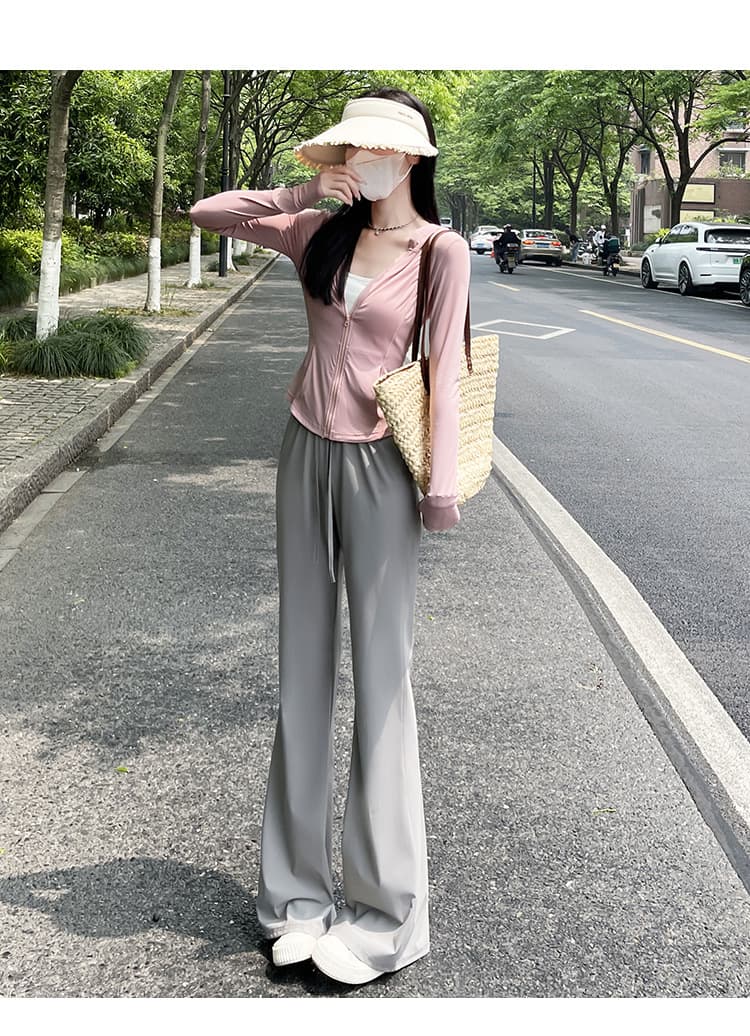 フレアパンツ 高腰裾広がりスウェットパンツ