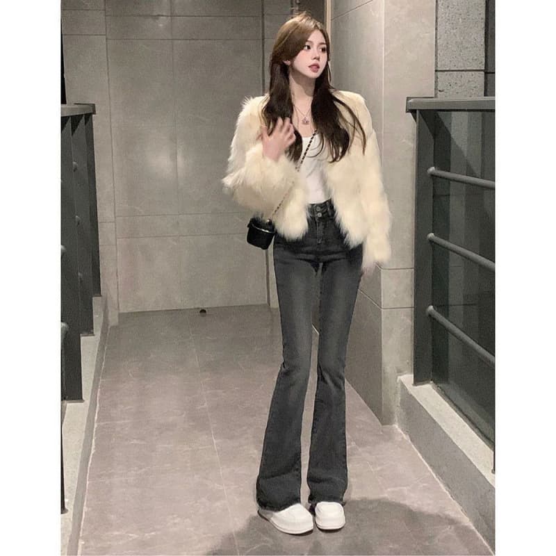 フレアパンツ 脚長効果抜群ハイウエストフレアデニムパンツ