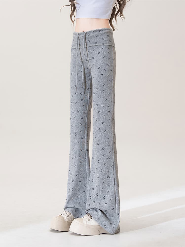 フレアパンツ 小花柄ゆったりフレアパンツ