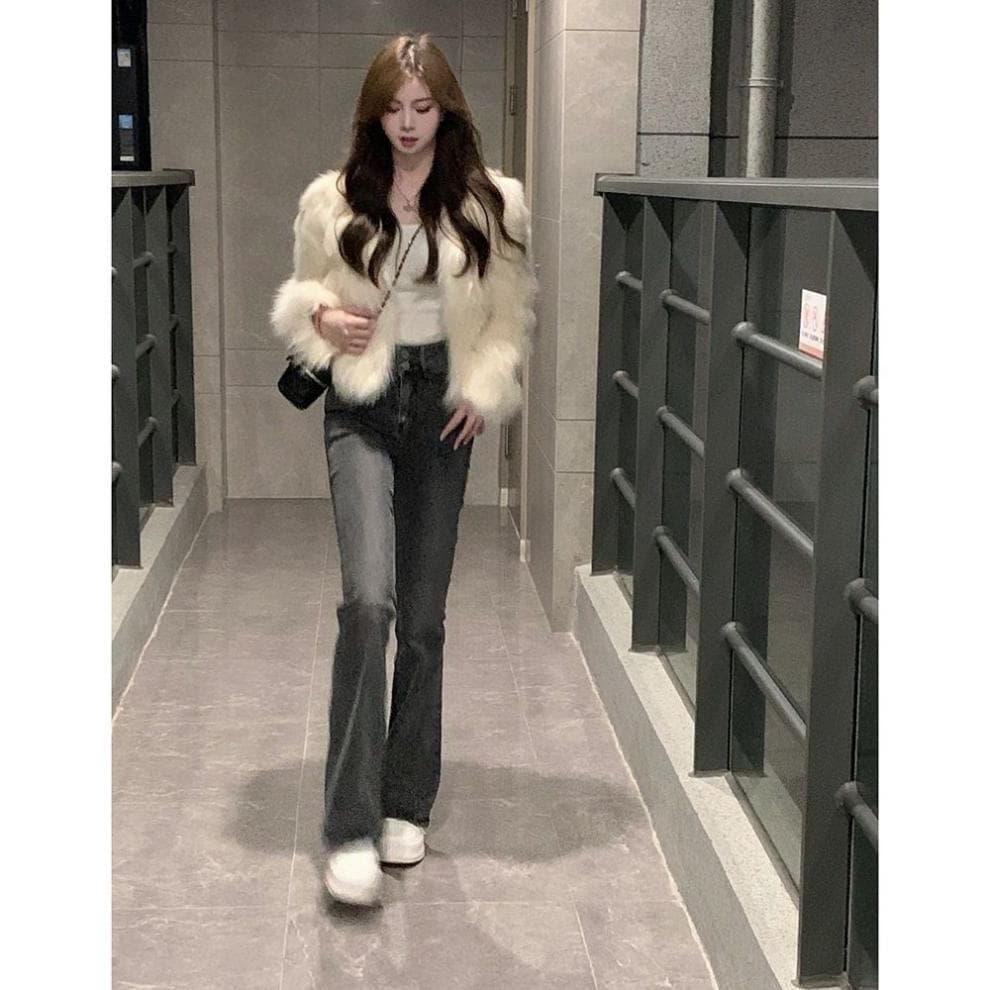 フレアパンツ 脚長効果抜群ハイウエストフレアデニムパンツ