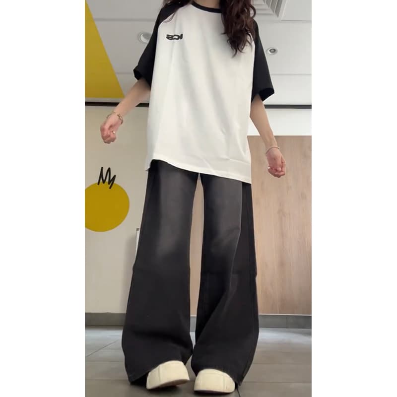 フレアパンツ ゆったりロングフレアデニム