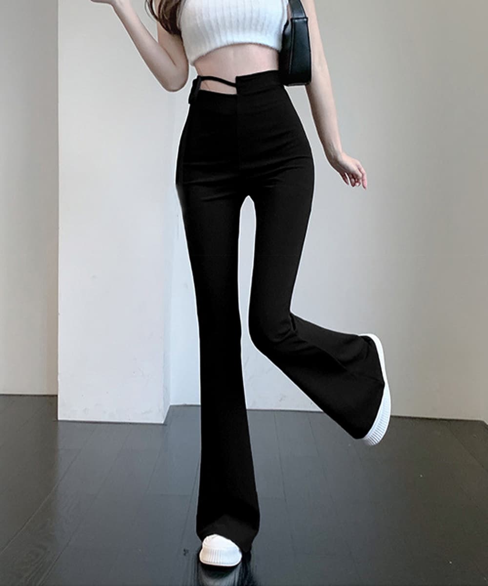 美脚フレアパンツ ウエストカットデザイン