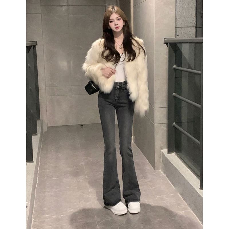 フレアパンツ 脚長効果抜群ハイウエストフレアデニムパンツ