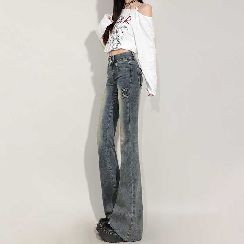 フレアパンツ 裾広がりヴィンテージ加工デニムフレアパンツ