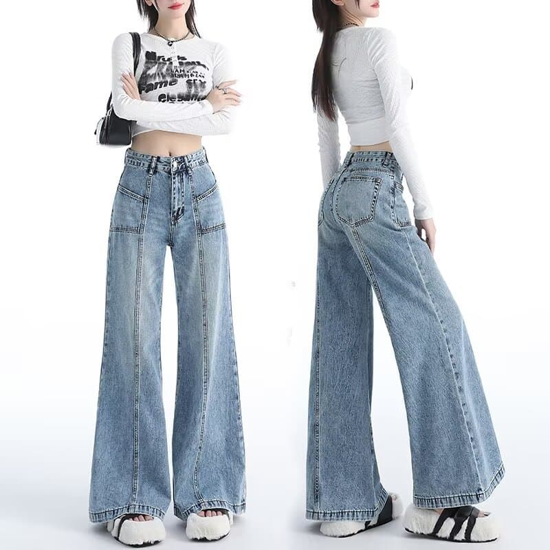 フレアパンツ ハイウエストワイドシルエットフレアデニムパンツ