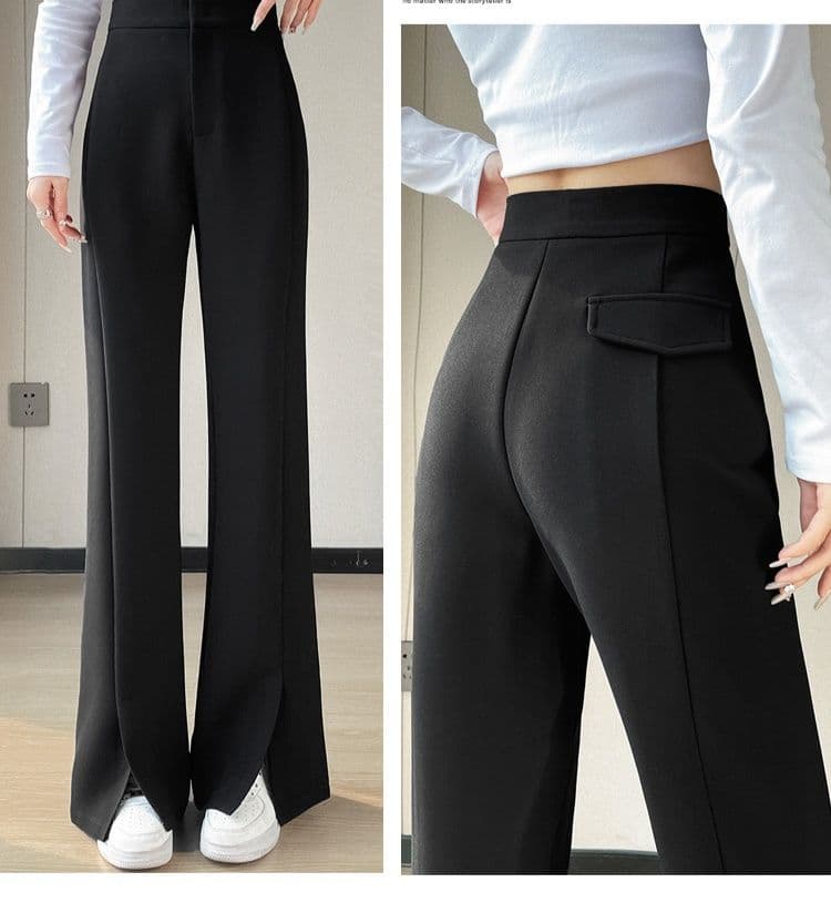 フレアパンツ 美脚スリットフレアスラックス