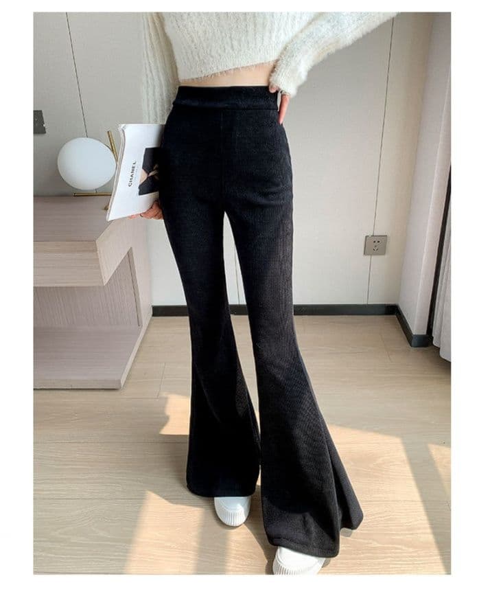 フレアパンツ 優美なラインリブフレアパンツ