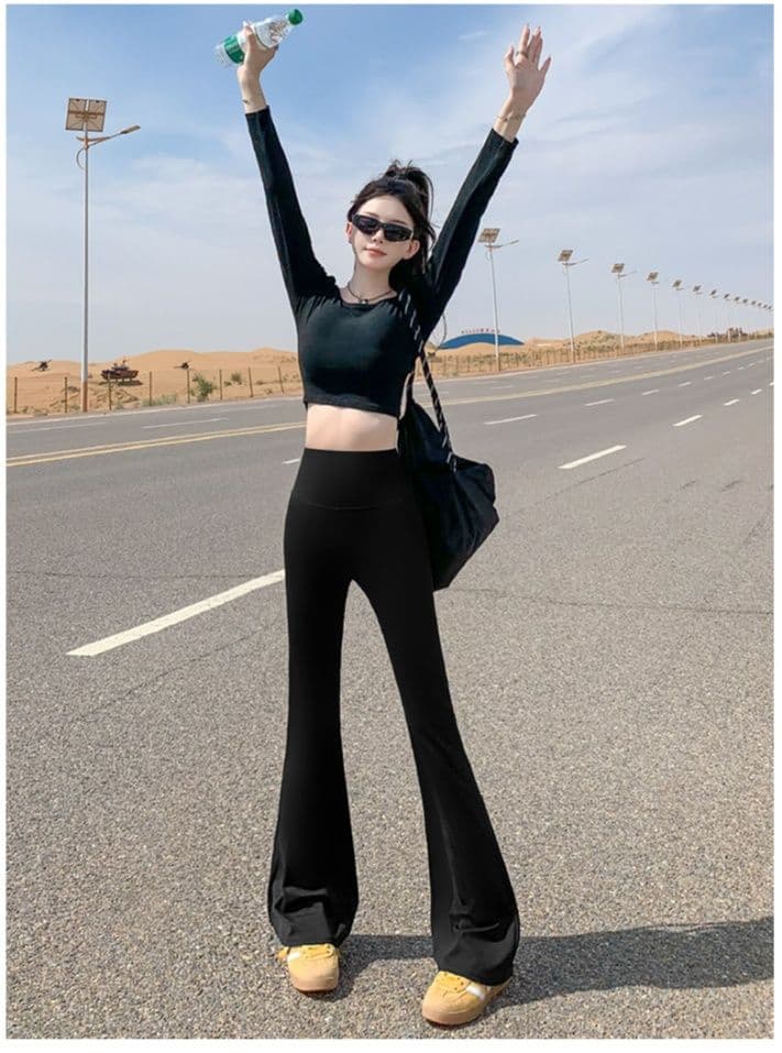 フレアパンツ 美脚ラインフレアパンツレギンス