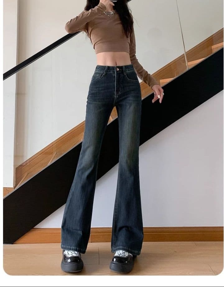 フレアパンツ 高腰美脚フレアデニム