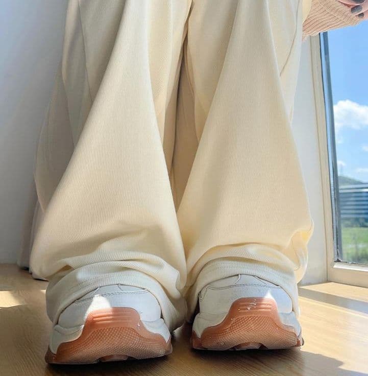フレアパンツ ハイウエストリブフレアパンツ