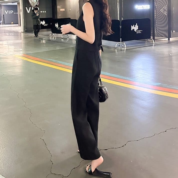 フレアパンツ 優雅ノースリーブフレアパンツスーツ
