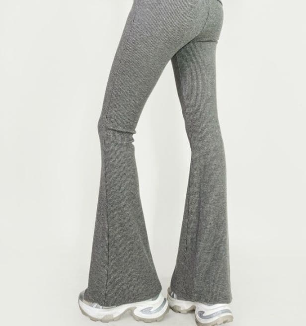 フレアパンツ リブ編みレッグラインフレアパンツ